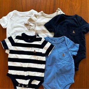 Baby Gap LOT! 5 Gap onesies size 3-6 months Navy, White, Blue, Cream Stripes